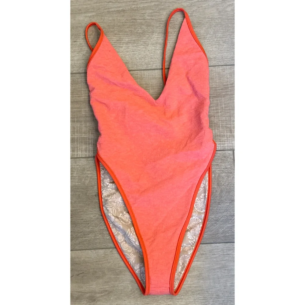 NEW FREE PEOPLE FREE-EST CORAL PINK AMBER ONE PIECE SWIMSUIT SZ S